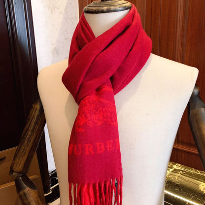 Simple Solid Monogram Fringed Wool Scarf