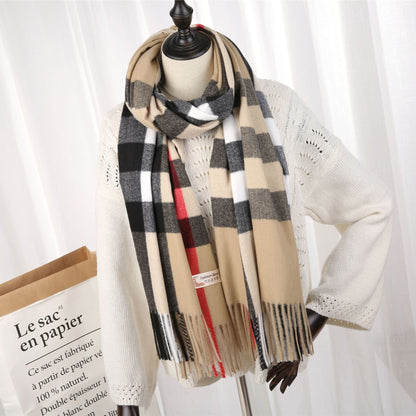 2022 New Checked Cashmere Tassel Scarf