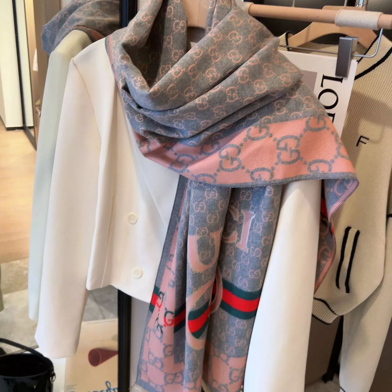 Color Block Logo Jacquard Cashmere Scarf