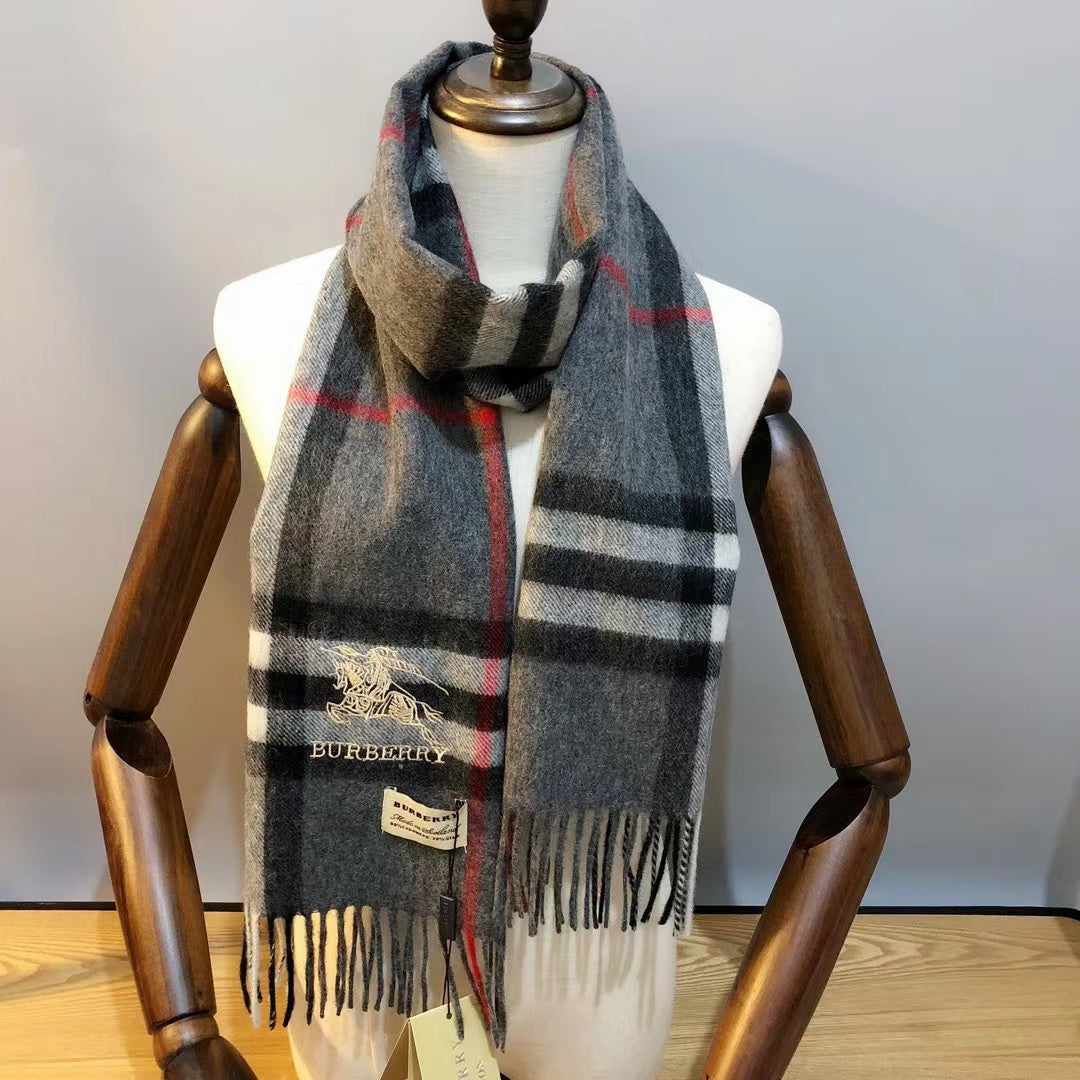 Classic Check Fringed Cashmere Scarf