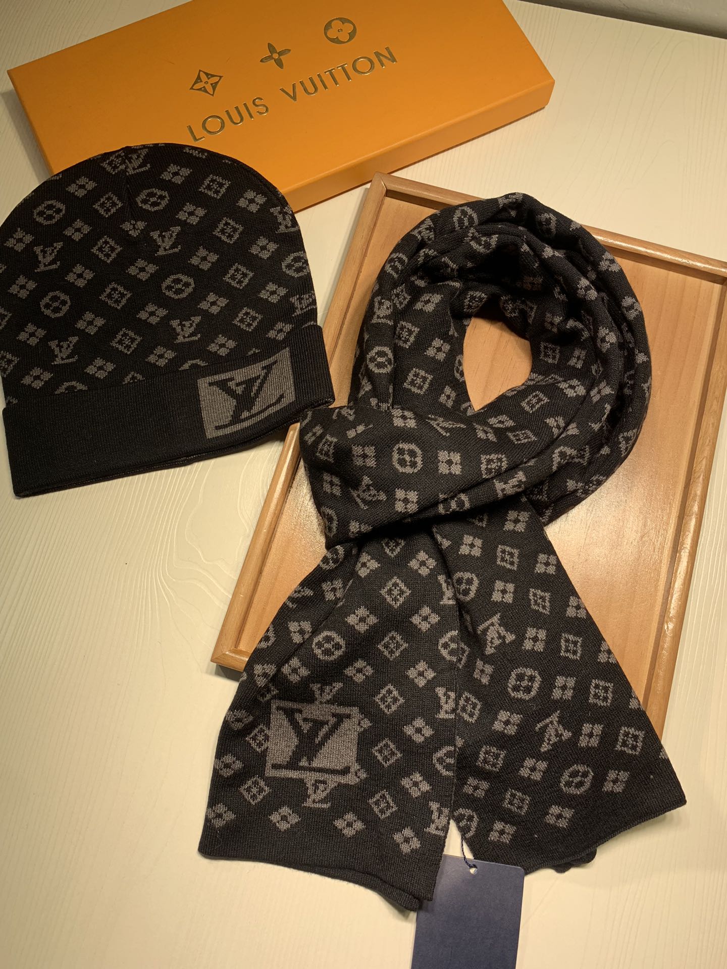 Classic Monogram Jacquard Scarf & Hat Set