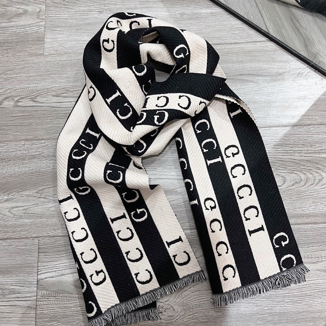 Striped Colorblock Jacquard Letter Scarf