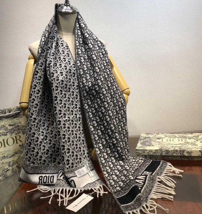 Versatile Monogram Jacquard Fringe Scarf