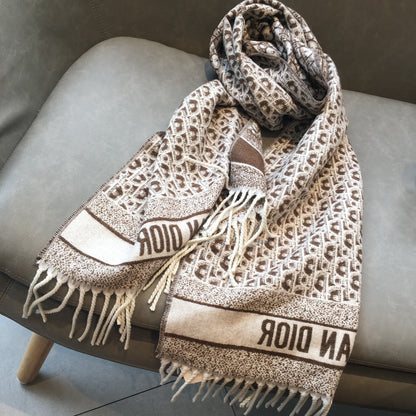 Versatile Monogram Jacquard Fringe Scarf