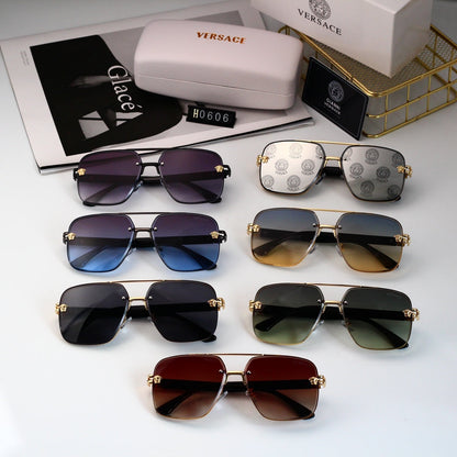 Square Round-frame Aviator Sunglasses