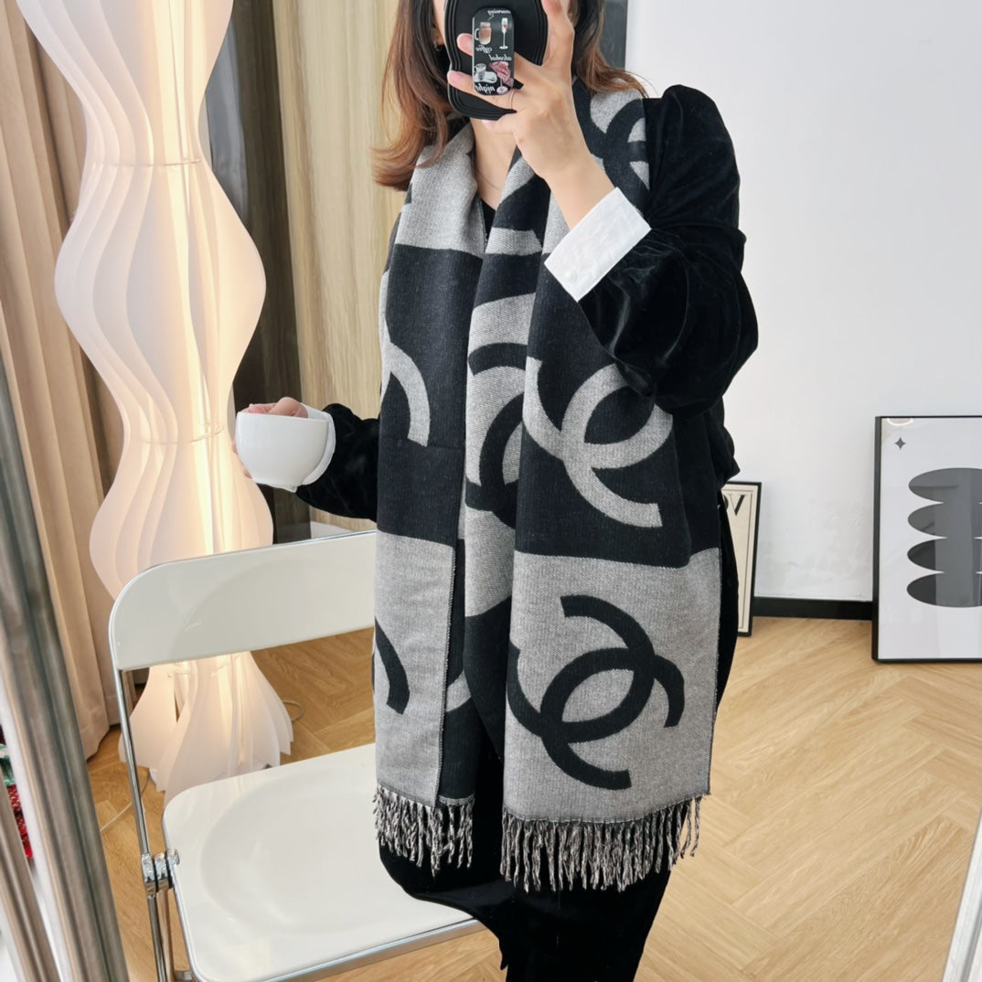 Colorblock Large Logo Cashmere Scarf Shawl